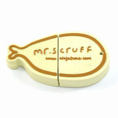 A white USB drive with the word mrscuff on it