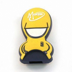 A yellow usb stick with a cartoon character on it