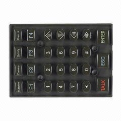 A black remote control with a number of buttons on it